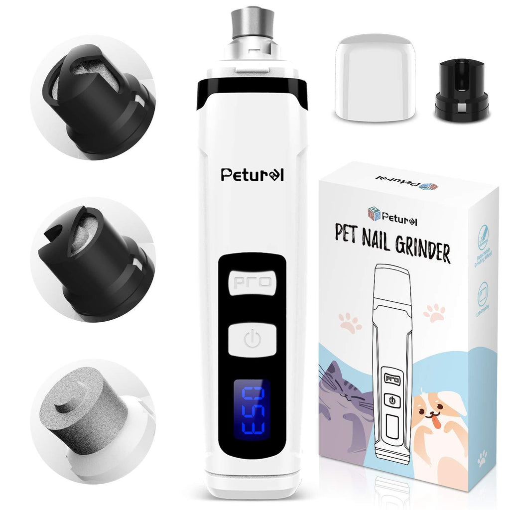 Petural Dog Nail Grinder Low Noise Pet Nail Grinder Adjustable 2-Speed Dog Nail Trimmer - Rechargeable Painless Paws Smoothing, Trimming Tool & Nail Grinder for Cats, Large, Medium & Small Dogs White - PawsPlanet Australia