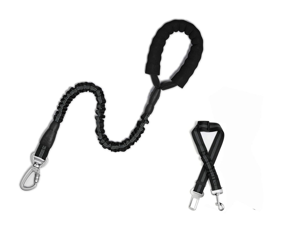 [Australia] - TOOAVIL Heavy Duty Bungee Dog Leash for Medium Large Breed Dogs, Short Dog Leash with a Adjustable Dog Car Seat Belt 