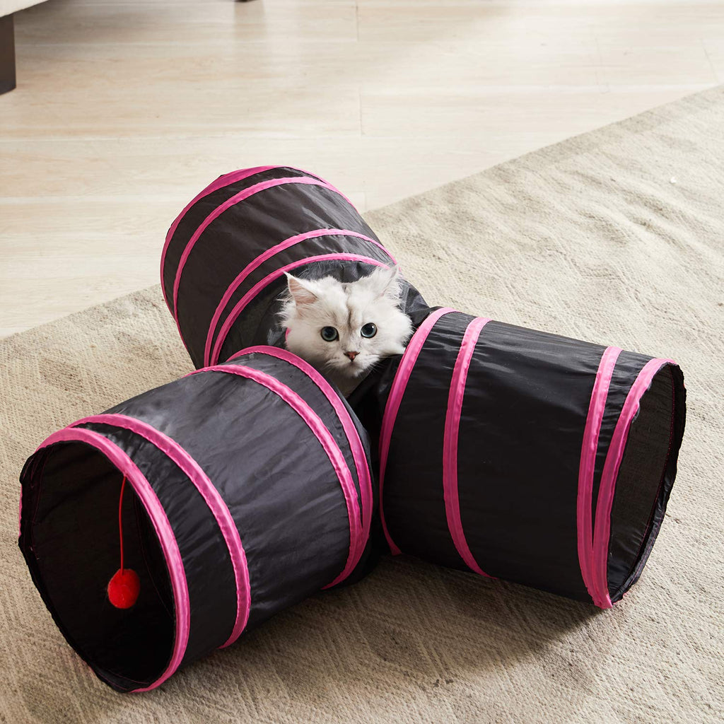 WESTERN HOME WH Cat Tunnels for Indoor cat, Pet Cat Tunnel Tube Cat Toys Collapsible, Cat Play Tent Interactive Toy Maze Cat House Bed with Balls for Cat Puppy Kitten Rabbit Black+Red - PawsPlanet Australia