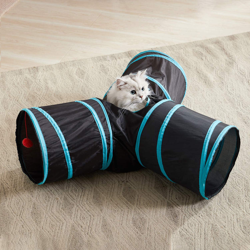 WESTERN HOME WH Cat Tunnels for Indoor cat, Pet Cat Tunnel Tube Cat Toys Collapsible, Cat Play Tent Interactive Toy Maze Cat House Bed with Balls for Cat Puppy Kitten Rabbit Black+Blue - PawsPlanet Australia