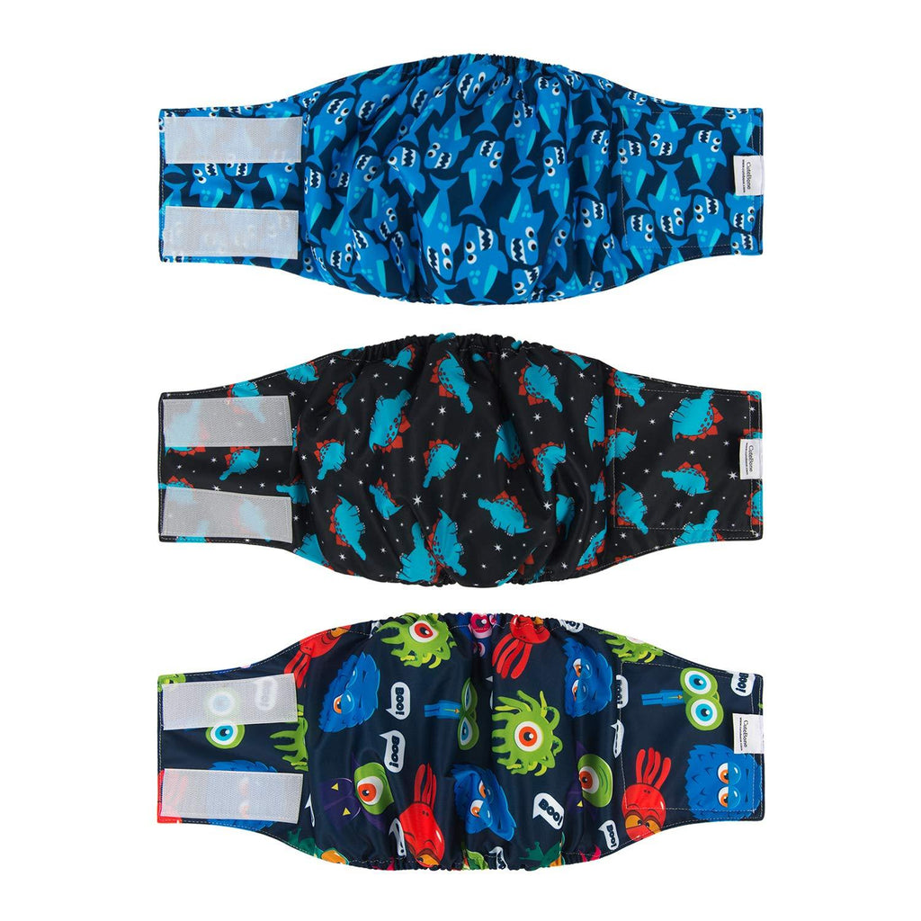 [Australia] - CuteBone Dog Belly Bands for Male Dogs Wraps Washable Doggie Diapers M(14"-17") Shark&Dinos&Monster 