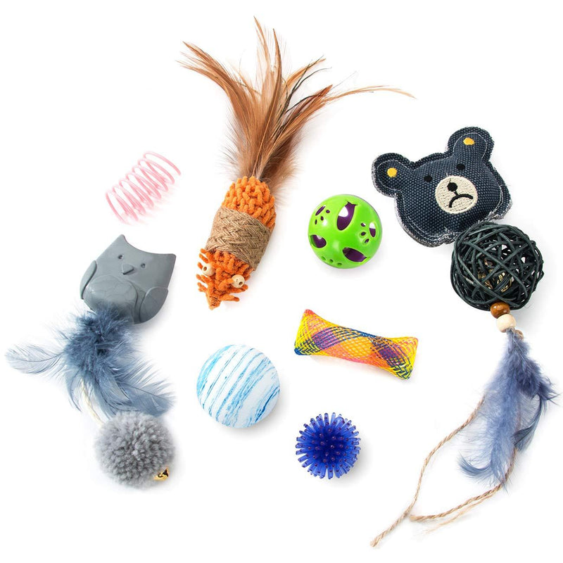 [Australia] - HIPIPET 8PCS Kitten Toys Variety Cat Toys Assortment with Catnip for Indoor Cats Including Balls Mice Feather Spring Bells 