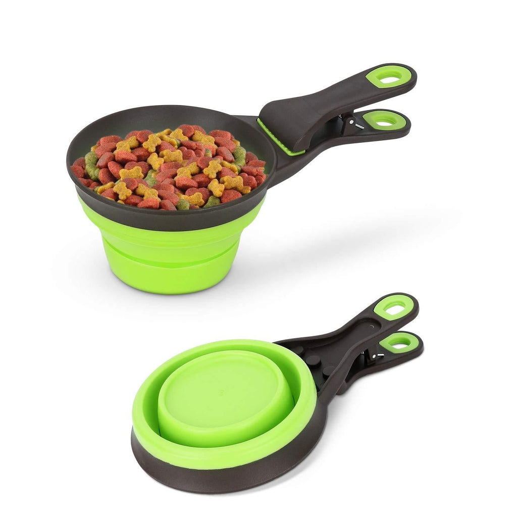 DHAWS Silicone Measuring Cups for Pet Dog and Cat,3 in 1 Collapsible Sealing Clip for Storage Bag,Pet food Spoon 1/2 Cup/1 Cup/2 Cup Capacity (118ml/237ml/473ml) (Green, 1/2Cup (118 ml)) Green 1/2Cup (118 ml) - PawsPlanet Australia