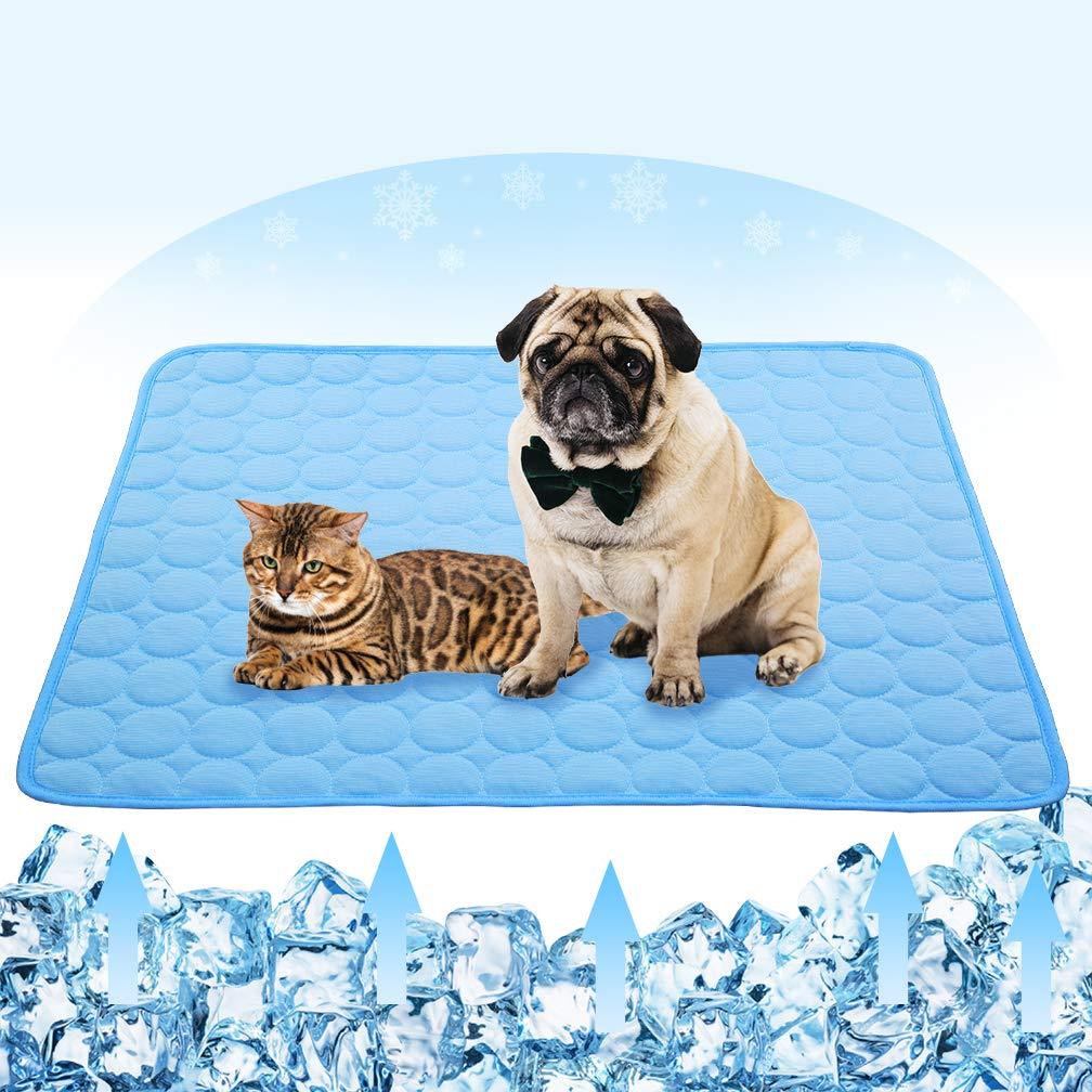Summer Cooling Mat for Dogs Cats Ice Silk Self Dog Cooling Mat Breathable Pet Crate Pad Portable & Washable Pet Cooling Blanket for Outdoor or Home (28 X 22in, Blue) 28 X 22in - PawsPlanet Australia