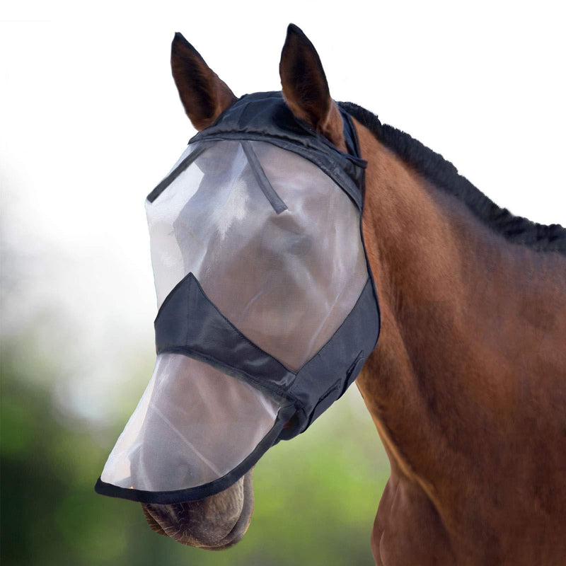 Harrison Howard CareMaster Horse Fly Mask Standard with Nose Black/Silver Retro - PawsPlanet Australia