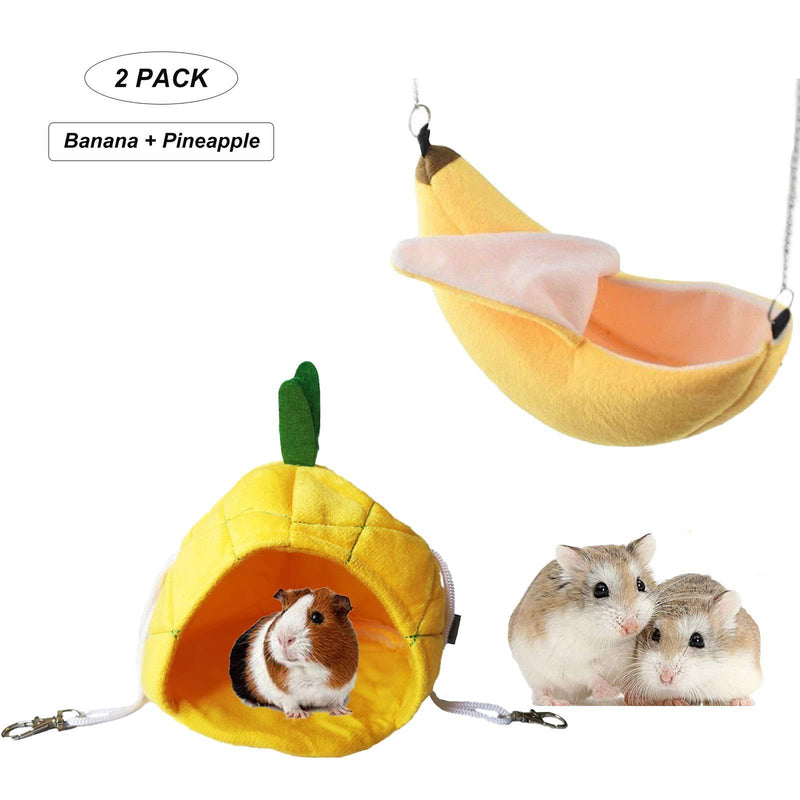 2 Pack of Hamster Bed House Hamster Bedding Winter Hanging Fruit Banana and Pineapple Warm Hamster Bed House for Mini Small Animal Mice, Sugar Glider, Chinchilla, Guinea pig, Hedgehog, Squirrel - PawsPlanet Australia