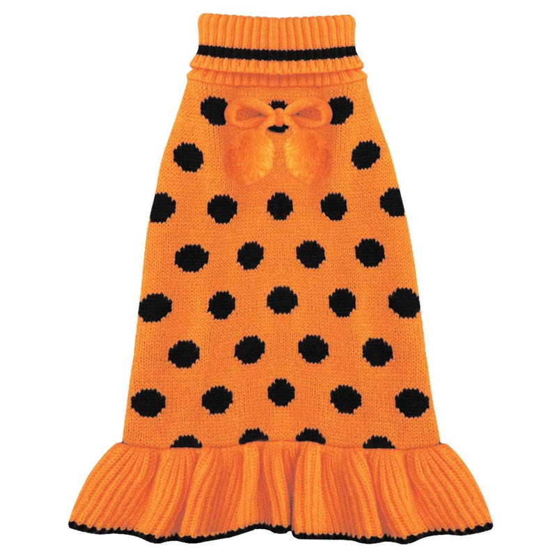 kyeese Dog Sweater Dress Turtleneck Polka Dot Dog Sweaters Knitwear Warm Pet Sweater with Pom Pom Ball X-Small Polkadot (Orange) - PawsPlanet Australia