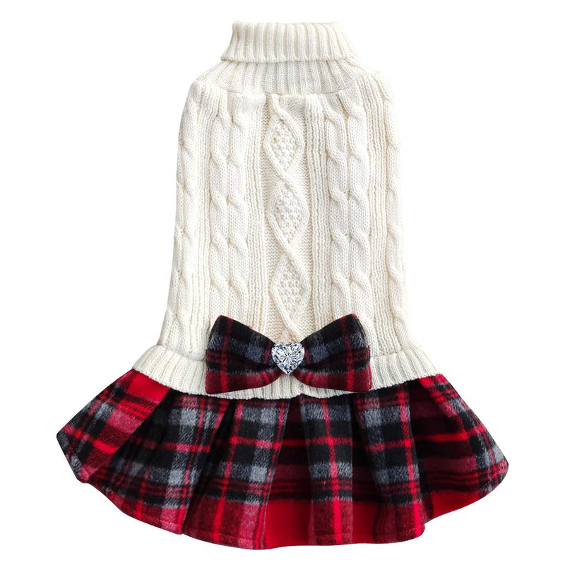 [Australia] - kyeese Dog Sweater Dress Plaid with Bowtie Turtleneck Dog Pullover Knitwear Pet Sweater for Fall Winter Medium Red 