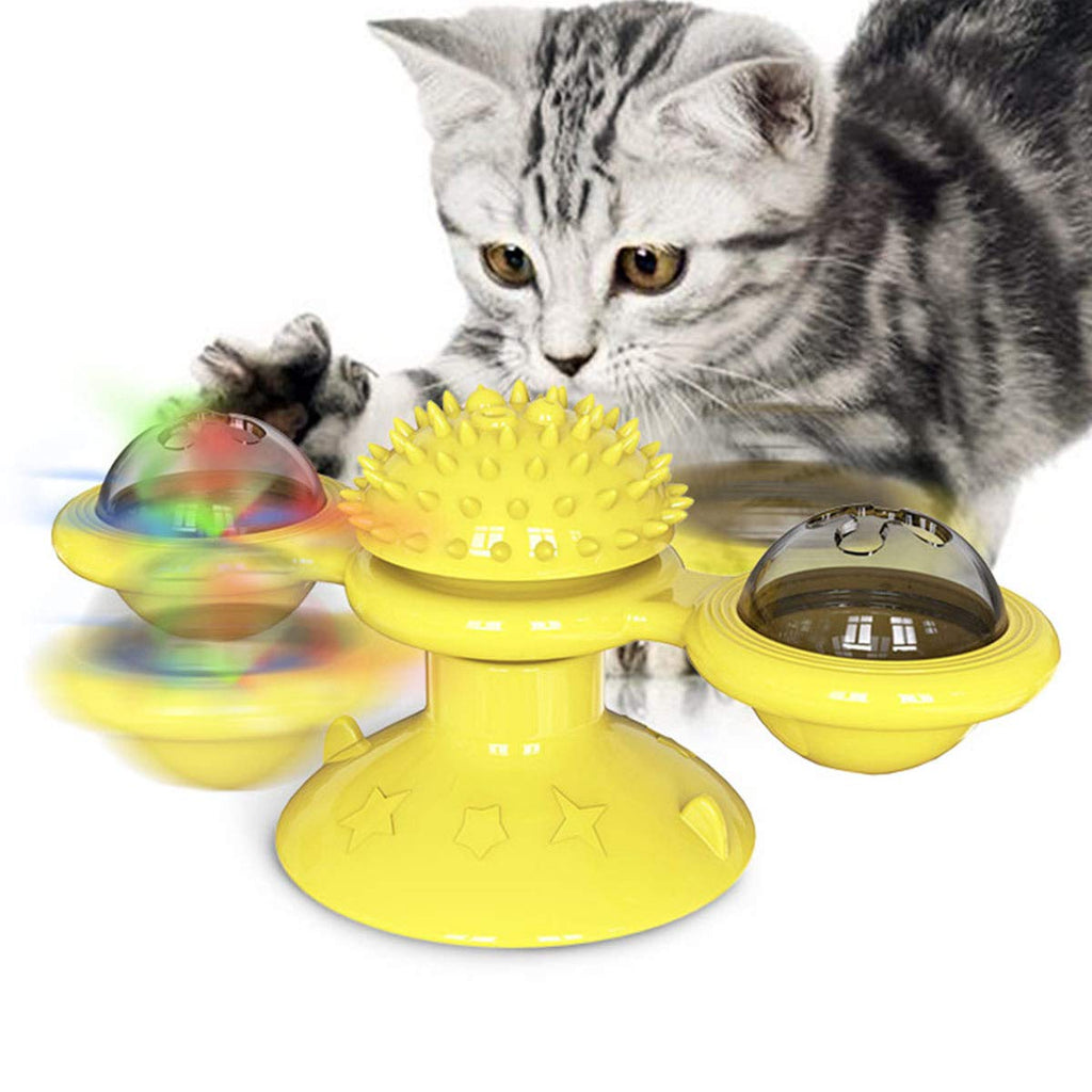 [Australia] - tiitc Windmill Cat Toys, Interactive Cat Toys for Indoor Cats, Multifunctional Self Groomer Best Cat Chew Toy with Catnip Toy Balls Light Cats Ball, Turnable Spinner Cat Toy with Suction Cup Yellow 