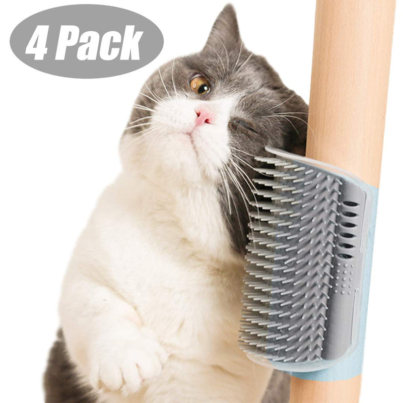 4 Pack Cat Corner Self Groomer with Catnip, Cat Face Scratchers Wall Mount Grooming Brush Massage Comb for Kittens (Grey) - PawsPlanet Australia