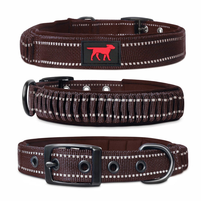 Tuff Pupper Heavy Duty Dog Collar with Handle | Ballistic Nylon Heavy Duty Collar | Padded Reflective Dog Collar with Adjustable Stainless Steel Hardware | Convenient Sizing for All Breeds 13 - 17" Brown - PawsPlanet Australia