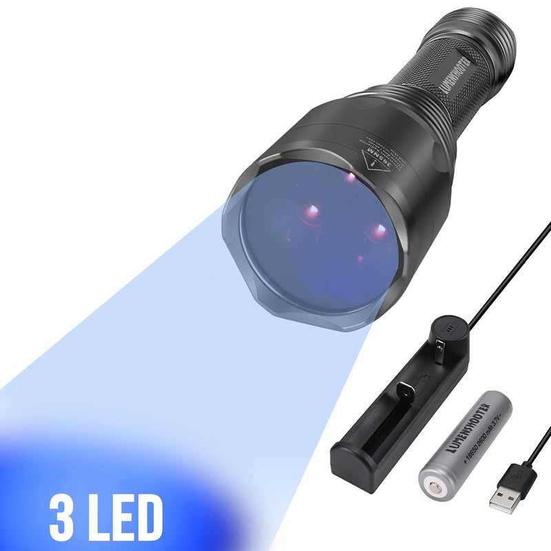 LUMENSHOOTER S3 365nm UV Flashlight with 3 LEDs, Rechargeable Black Light Torch for Resin Curing, Rocks Searching, Scorpion & Pet Urine Finding - PawsPlanet Australia