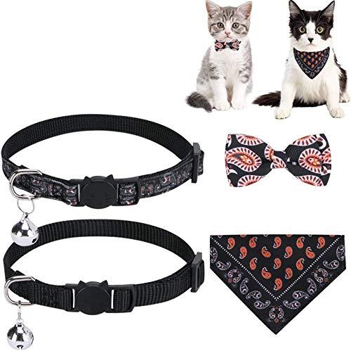 [Australia] - KOOLTAIL Cat Collars Breakaway with Bell - Cute Cat Collar with Detachable Bowtie & Bandana - Paisley Adjustable Pet Collars for Kittens & Puppies Black 