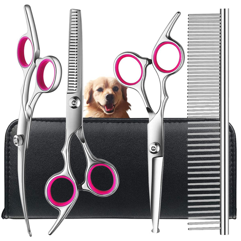 Dog Grooming Scissors Kit with Safety Round Tips, TINMARDA Stainless Steel Professional Dog Grooming Shears Set - Thinning, Straight, Curved Shears and Comb for Long Short Hair for Dog Cat Pet - PawsPlanet Australia