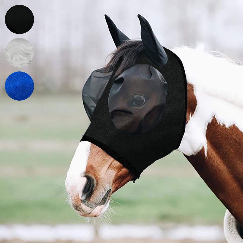 Fertgo Fly Mask for Horses with Ears，Breathable Fine Mesh and Non Heat Transferring (Black-H) HORSE Black - PawsPlanet Australia