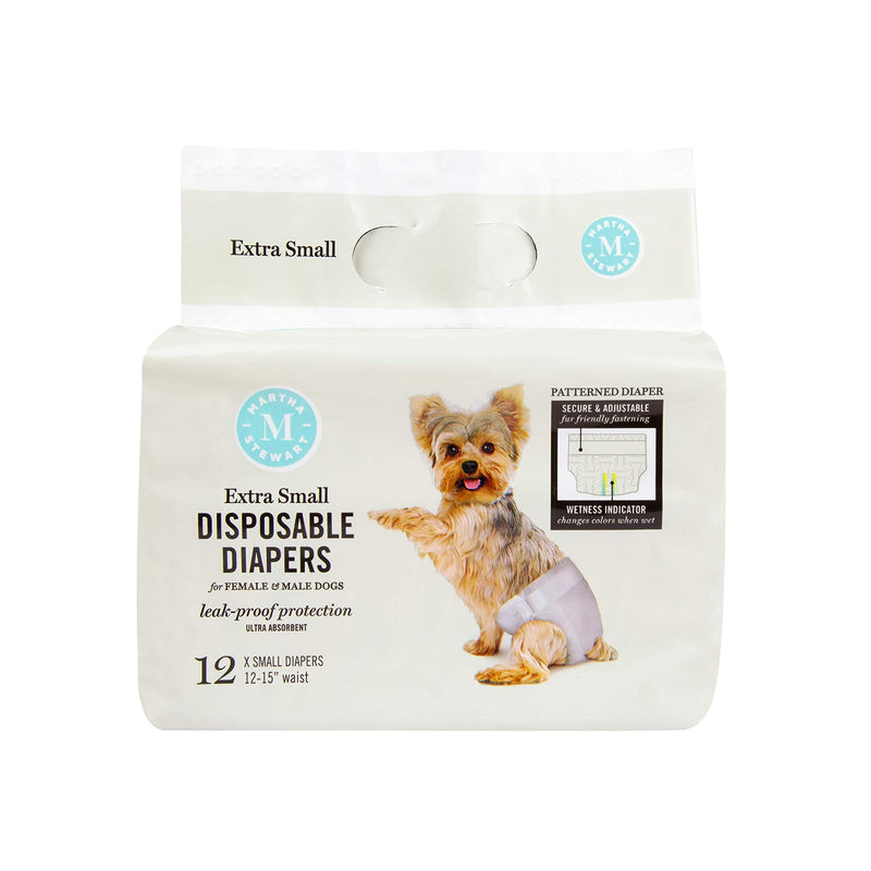 Martha Stewart for Pets Female Dog Diapers, Disposable Female Dog Diapers, Various Sizes, 12 Count Disposable Dog Diapers, Leakproof and Absorbent Female Dog Diapers for All Sized Dogs X-Small 1 Pack - PawsPlanet Australia