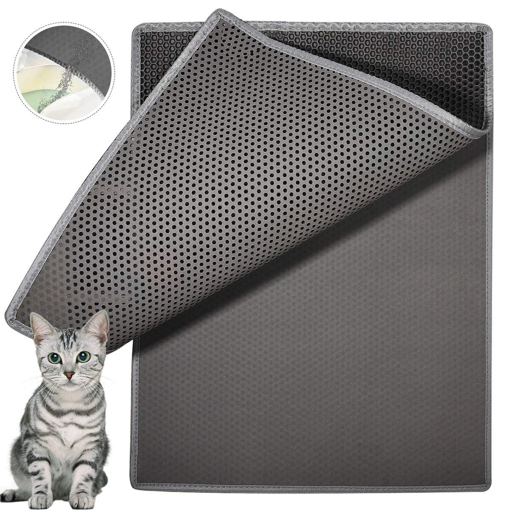 Waretary Cat Litter Mat, Kitty Trapping Mat, Honeycomb Double Layer Trapper Mat for Litter Box, Waterproof Urine Proof Litter Mat, Easy Clean Scatter Control 30"x 24" Grey - PawsPlanet Australia