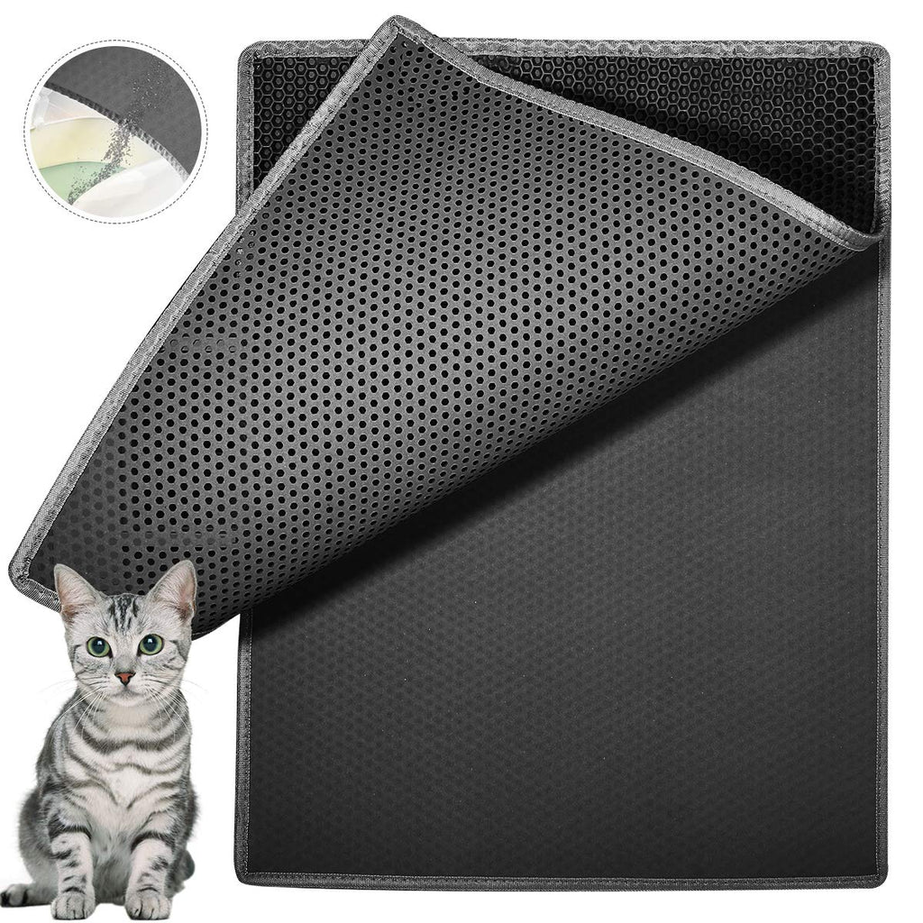 Waretary Cat Litter Mat, Kitty Trapping Mat, Honeycomb Double Layer Trapper Mat for Litter Box, Waterproof Urine Proof Litter Mat, Easy Clean Scatter Control 30"x 24" Black - PawsPlanet Australia