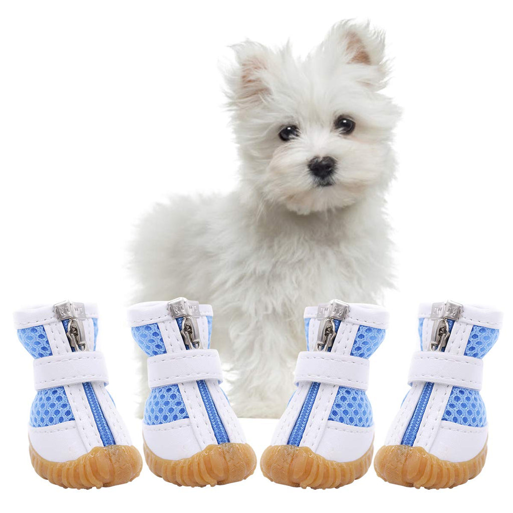 AOFITEE Mesh Dog Shoes Pet Boots, Breathable Dog Shoes for Small Doggy, Waterproof Pet Sandals with Anti-Slip Sole and Zipper Closure, Durable Pet Paw Protector for Hot Pavement X-Small (Pack of 4) Blue - PawsPlanet Australia