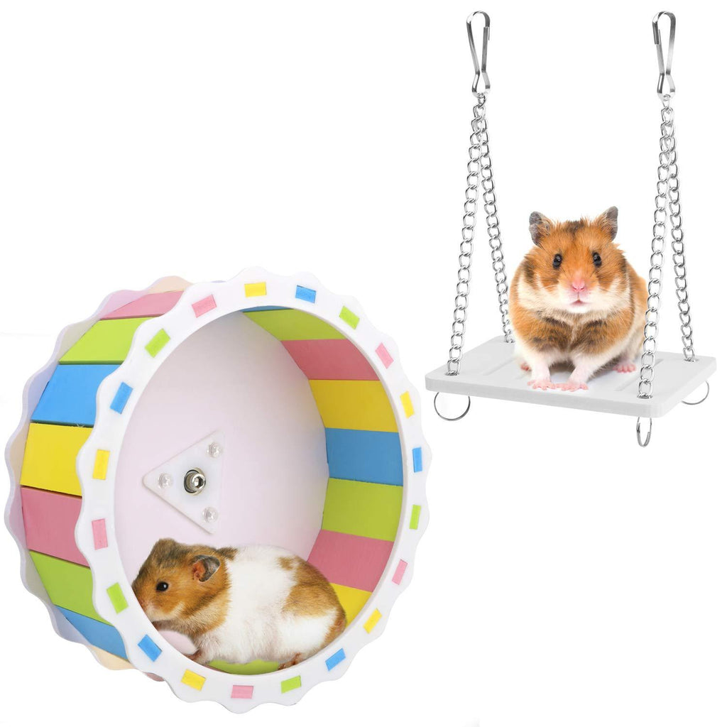 HOSUKKO 2PCS Hamster Wheel with Swing, Wooden Wheel Swing for Hamsters, Pet Exercise Wheel Running Wheel Toy Exercise Quiet Wheel for Small Animals Multi-colored - PawsPlanet Australia