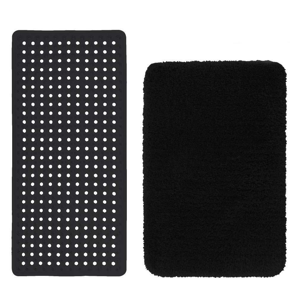 Gorilla Grip Bath Tub Mat and Luxury Bath Rug, Both Black, Bath Mat Size 35x16 and Bath Rug Size 30x20 Inch, 2 Item Bundle - PawsPlanet Australia