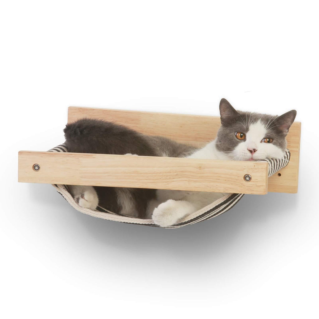 FUKUMARU Cat Hammock Wall Mounted Large Cats Shelf - Modern Beds and Perches - Premium Kitty Furniture for Sleeping, Playing, Climbing, and Lounging - Easily Holds up to 40 lbs, Black Stripe - PawsPlanet Australia