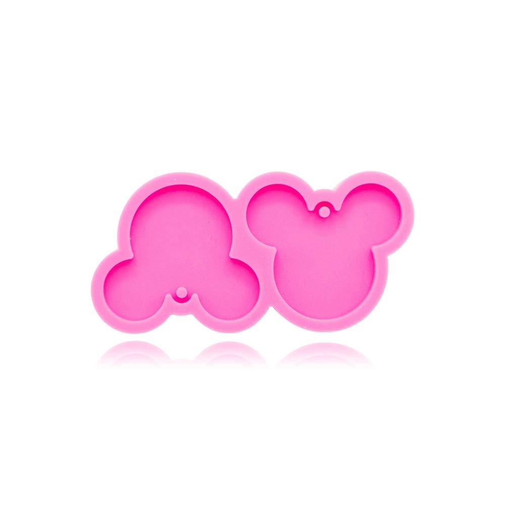 Cute Flat Shiny Mouse Head Keychain Silicone Mold with Hole for DIY Gum Paste Crystal Cupcake Cake Topper Decoration Pudding Desserts Jelly Shots Candy Fondant Mold Trinket Small Pink - PawsPlanet Australia
