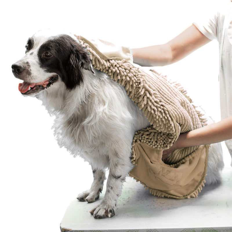 Tuff Pupper Large Dog Shammy Towel | Ultra Absorbent | Durable 35 x 15 Size for Dogs of All Breeds | Quick Drying Chenille Fabric | Designed for Indoor and Outdoor Use | Machine Washable X-Large (Pack of 1) Beige - PawsPlanet Australia