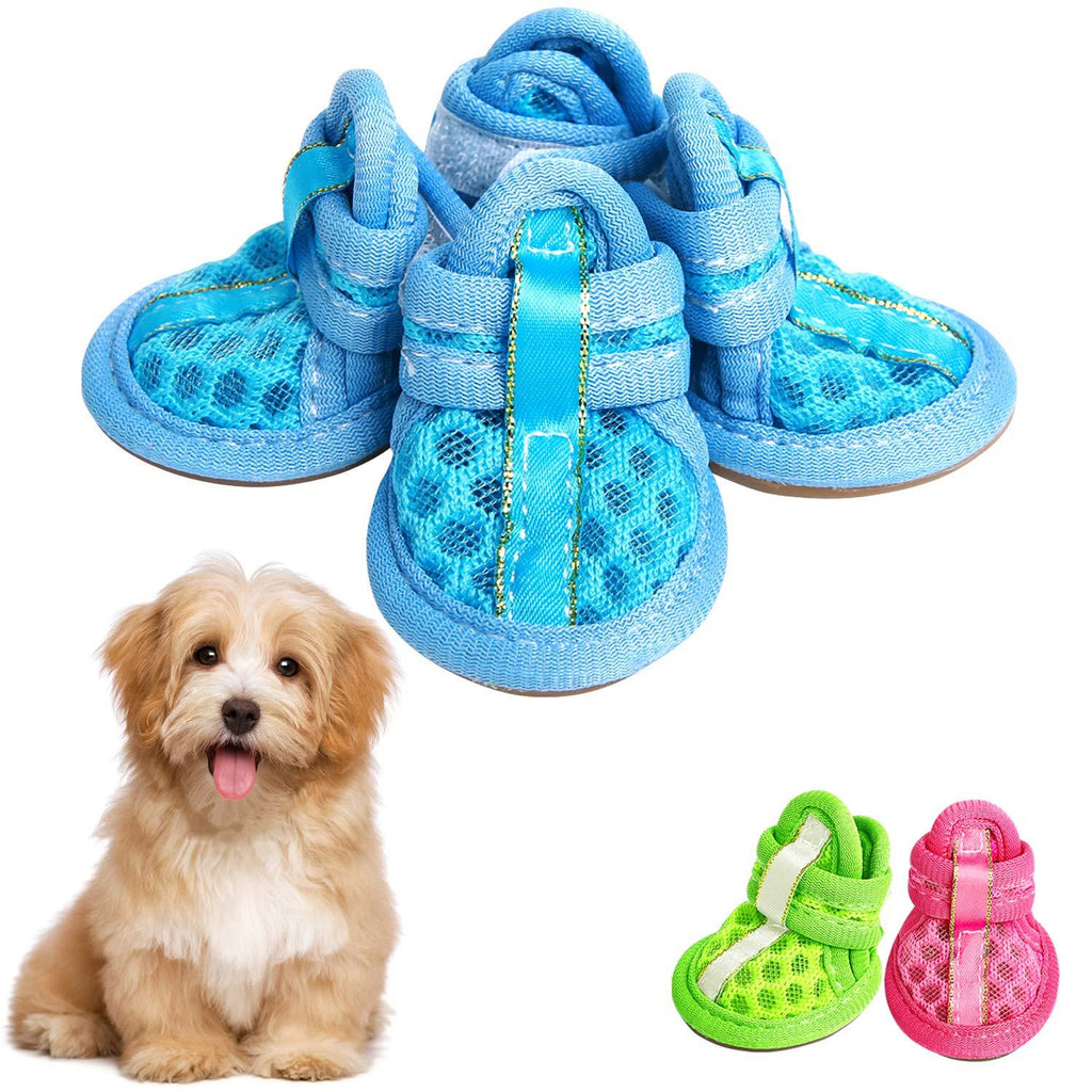 SUNFURA Dog Shoes Pet Boots, Breathable Soft Mesh Dog Sandals with Rugged Anti-Slip Sole, Adjustable Paw Protector Self-Adhesive Sticker for Summer XS-1# Blue - PawsPlanet Australia