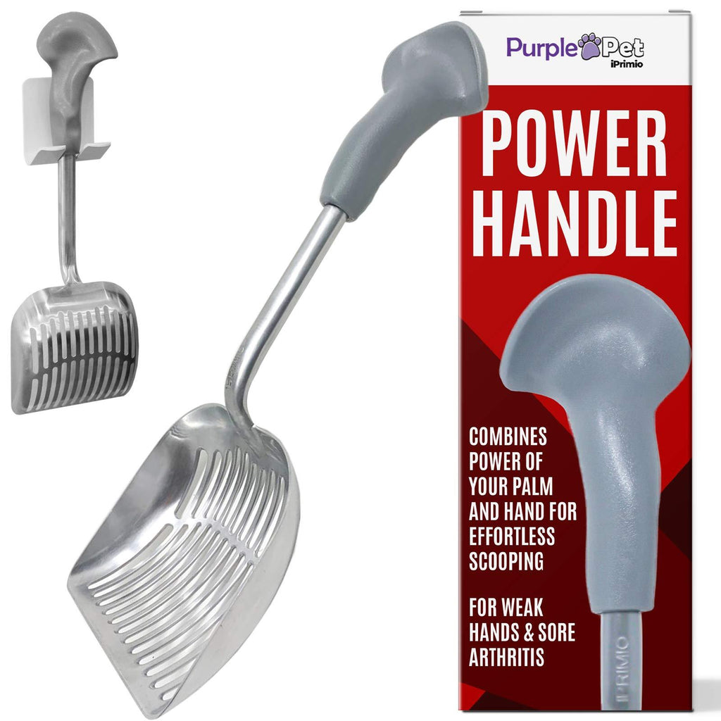[Australia] - Purple Pet 3X Power Palm - Long Cat Litter Scooper - Use Your Palm for Easy Scooping - Deep Shovel, Fast Sifting for Large Scoops - Great for Sore Hands 17 Inch Long Polished Aluminum 