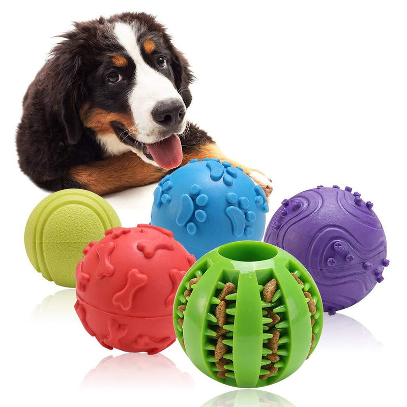 Interactive Dog Toys Ball - 5 Pack Different Functions Rubber Balls - Dog Squeaky Balls, Durable Dog Chew Ball, Dog Treat Ball Food Dispensing Toy for Teething, Fit for Small Medium Large Dogs - PawsPlanet Australia