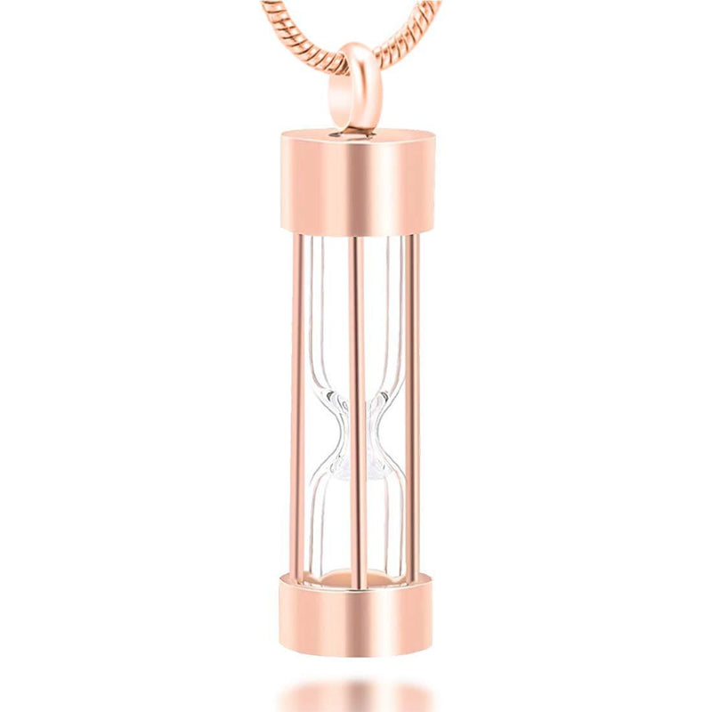 [Australia] - LYFML Cylinder Hourglass Cremation Jewelry Urn Necklace for Ashes for Pet for Human, Memorial Pendant Made of Titanium Steel, Come with Filling Kit Support for Customization Rose gold 
