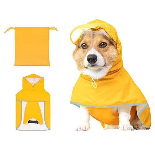 Luccalily Dog Raincoat with Hood for Medium Dog, Waterproof Dog Rain Jacket with Reflective Strip Adjustable Belly Strap Lightweight Yellow Poncho Large - PawsPlanet Australia