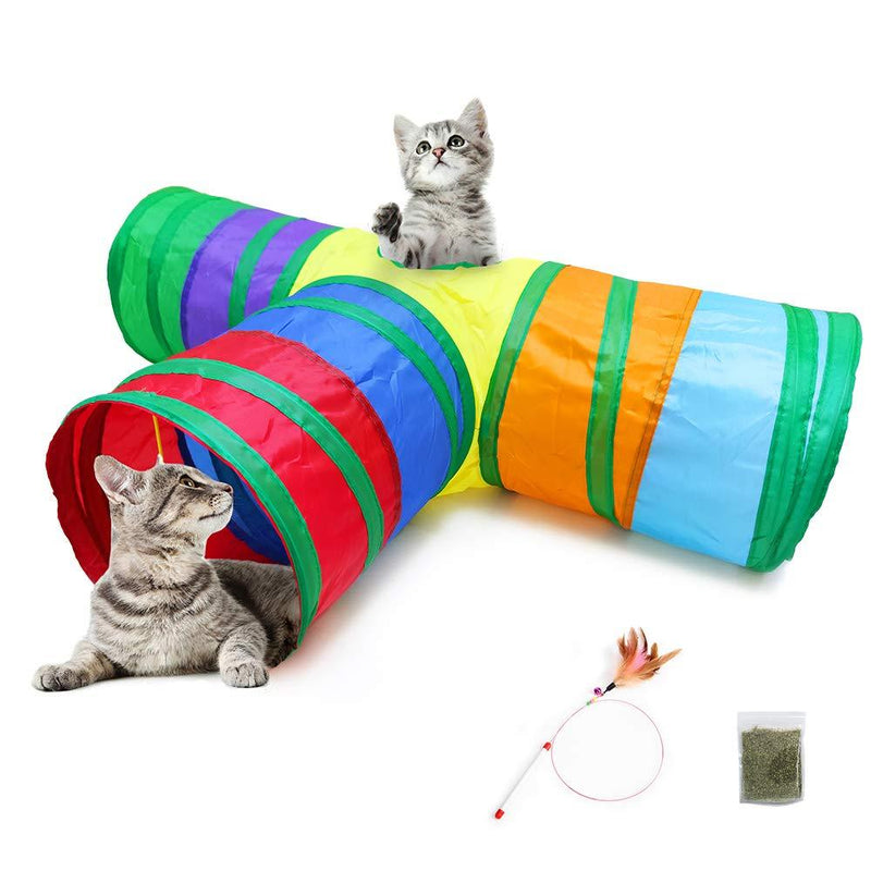 Ace One 3 Way Cat Tunnel Pet Tube Collapsible Play Toy Indoor Outdoor Kitty Puppy Toys for Puzzle Exercising Hiding Training and Running with Fun Ball Catnip and Feather Toy - PawsPlanet Australia