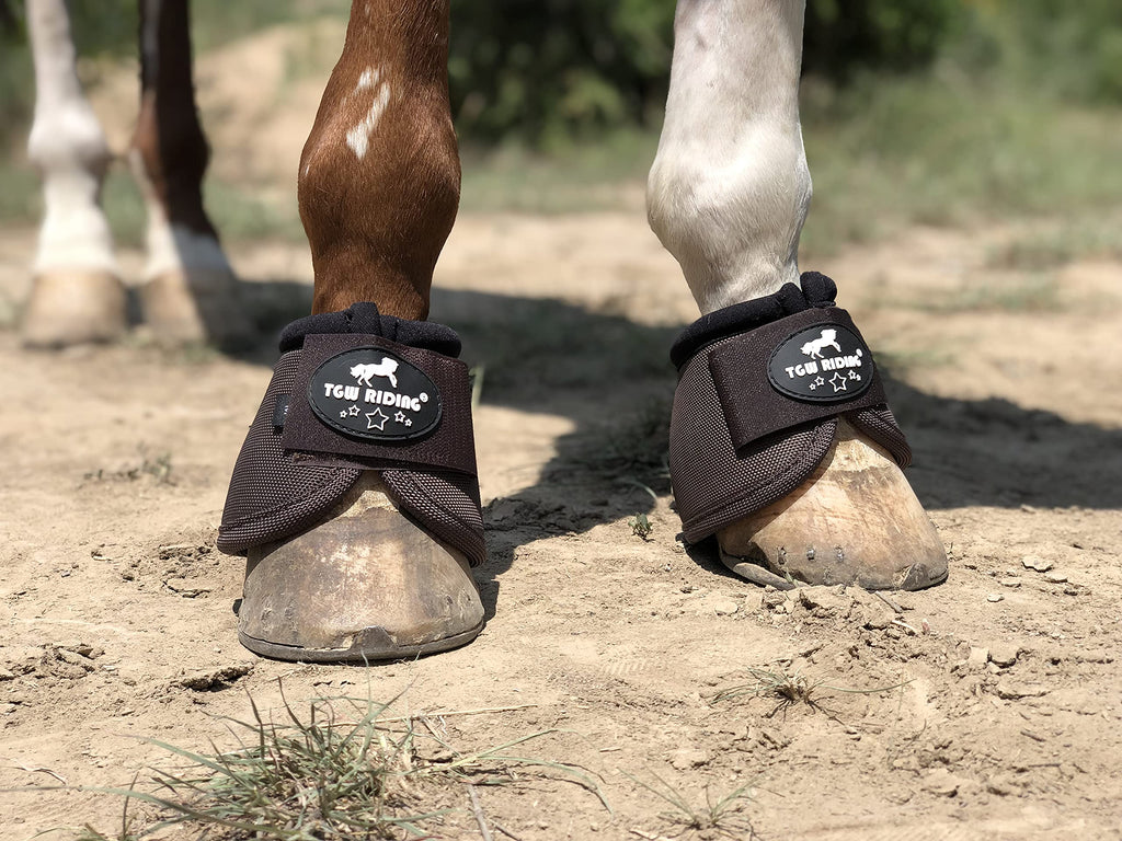 TGW RIDING 2520D Horse Bell Boots No-Turn Horse Bell Boots, Equine Ballistic Hoof Overreach Bell Boot, Pair Brown Large - PawsPlanet Australia