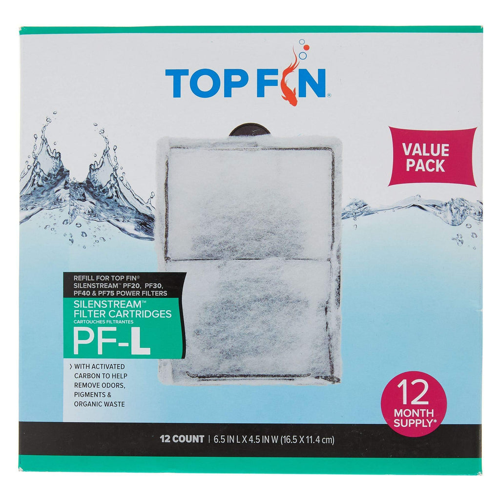 Top Fin Silenstream PF-L Refill for PF20, PF30, PF40 and PF75 Power Filters 6.5in x 4.5- (12 Count) 1 Year Supply - PawsPlanet Australia