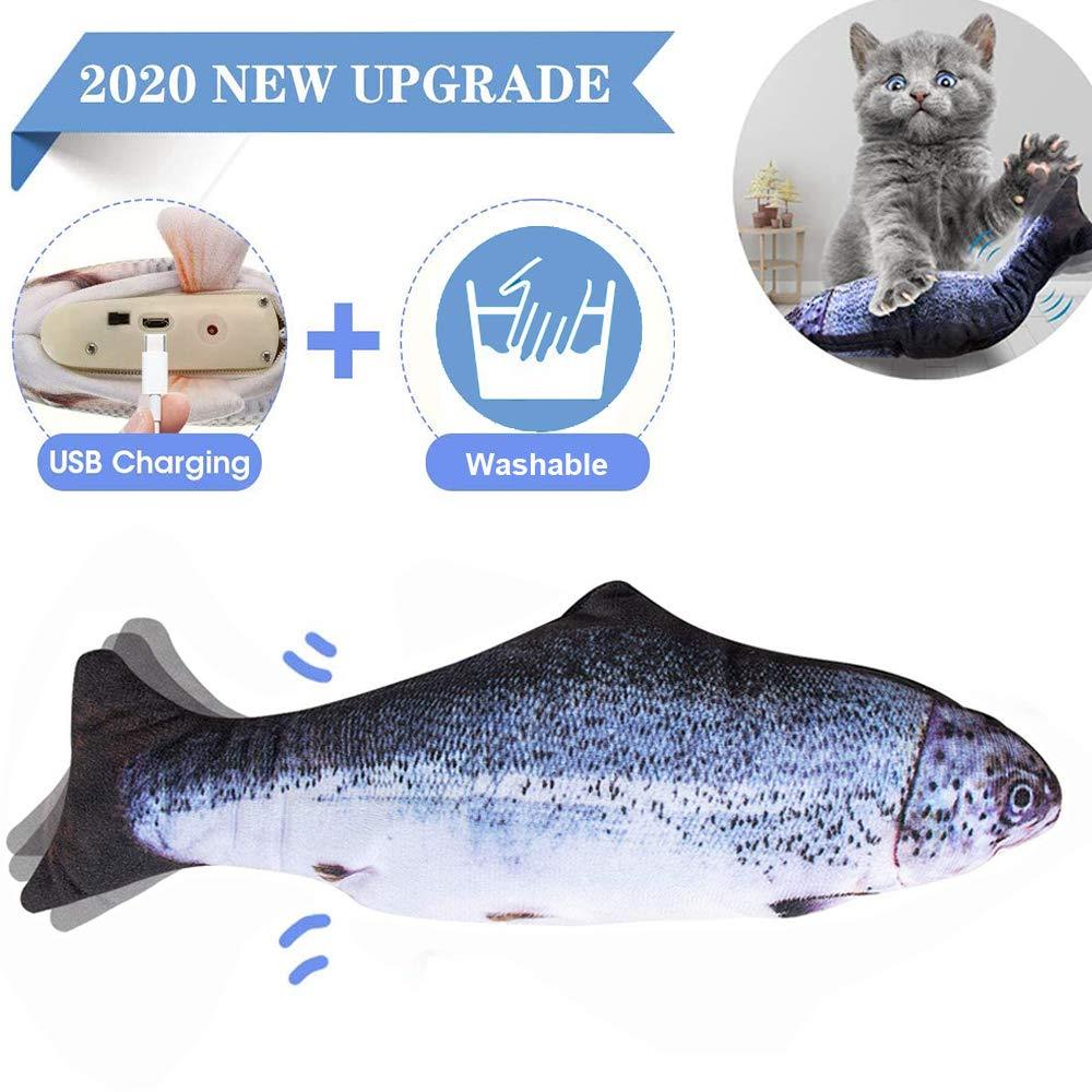 [Australia] - QINUKER Electric Moving Plush Fish Cat Toy, 11" Realistic Interactive Flopping Wiggle Fish Chew Toys for Kitten Kitty Indoor Exercise USB Rechargeable Funny Kick Supplies for Pets, Salmon Shape 
