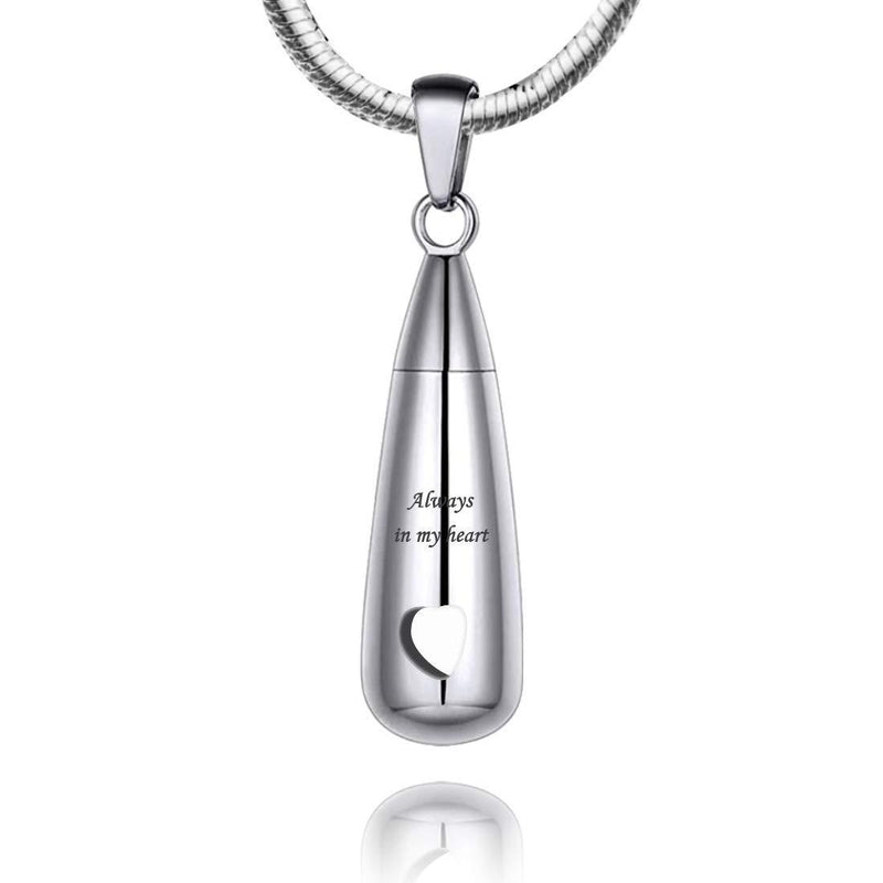 [Australia] - LYFML Cremation Jewelry Teardrop Shape Urn Necklace for Ashes for Human/Pet, Memorial Pendant Made of Titanium Steel, Support for Customization Silvery 