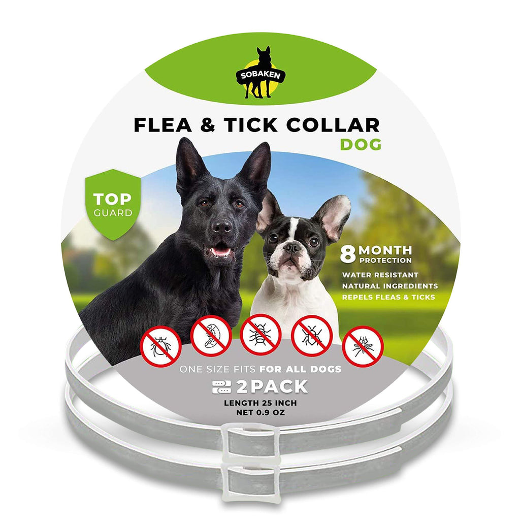 SOBAKEN Flea and Tick Prevention for Dogs, 1 Size Fits All, 25 Inch, Natural and Hypoallergenic Collar, 8 Month Protection, 2 Pack - PawsPlanet Australia