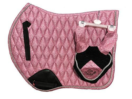 Equipride GP SADDLE PAD SHIMMER WITH MACHING FLY VEIL SPARKLE GLITTER FABRIC PINK (Full/Cob) 1 Count (Pack of 1) - PawsPlanet Australia