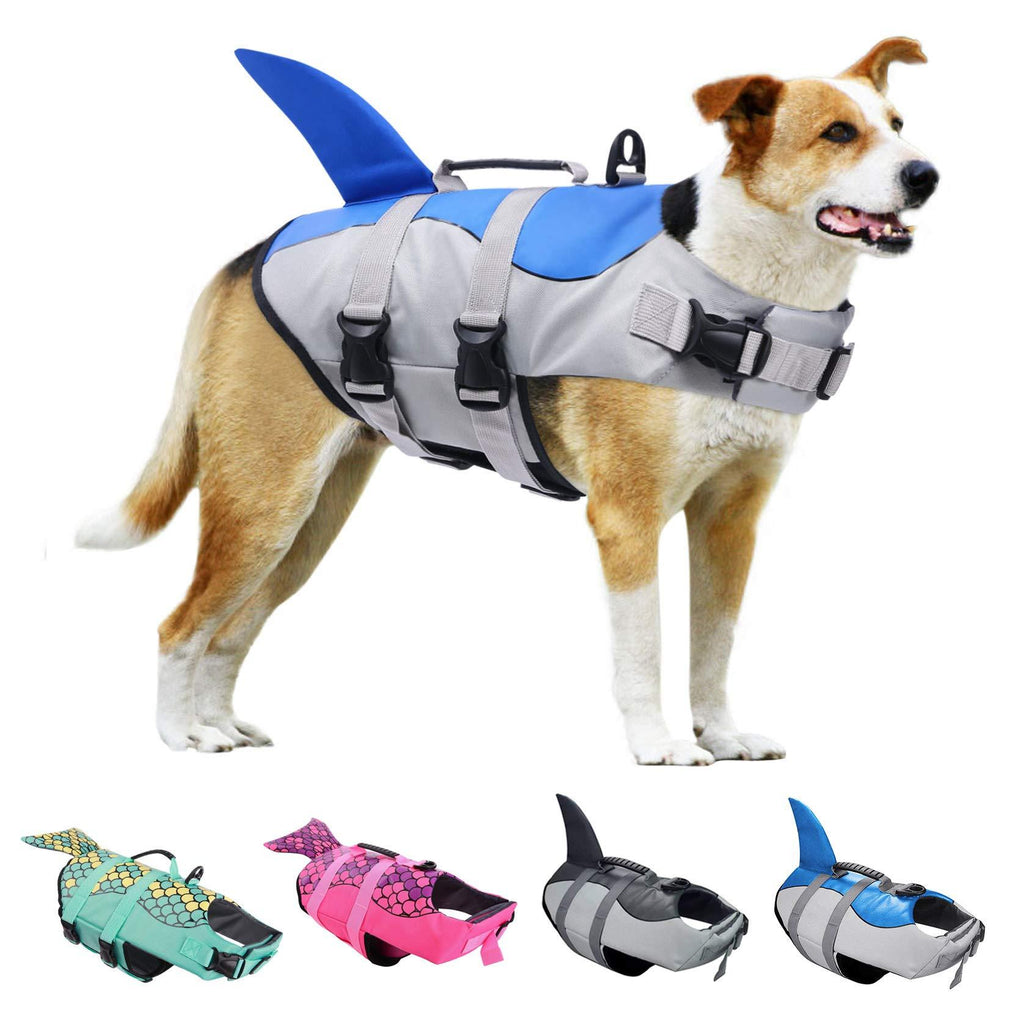 KOESON Dog Life Jacket, Ripstop Pet Life Vest Swimming Preserver, Adjustable Dog Floatation Life Saver with Strong Rescue Handle for Small, Medium and Large Dogs (Blue Shark, S) Blue - PawsPlanet Australia
