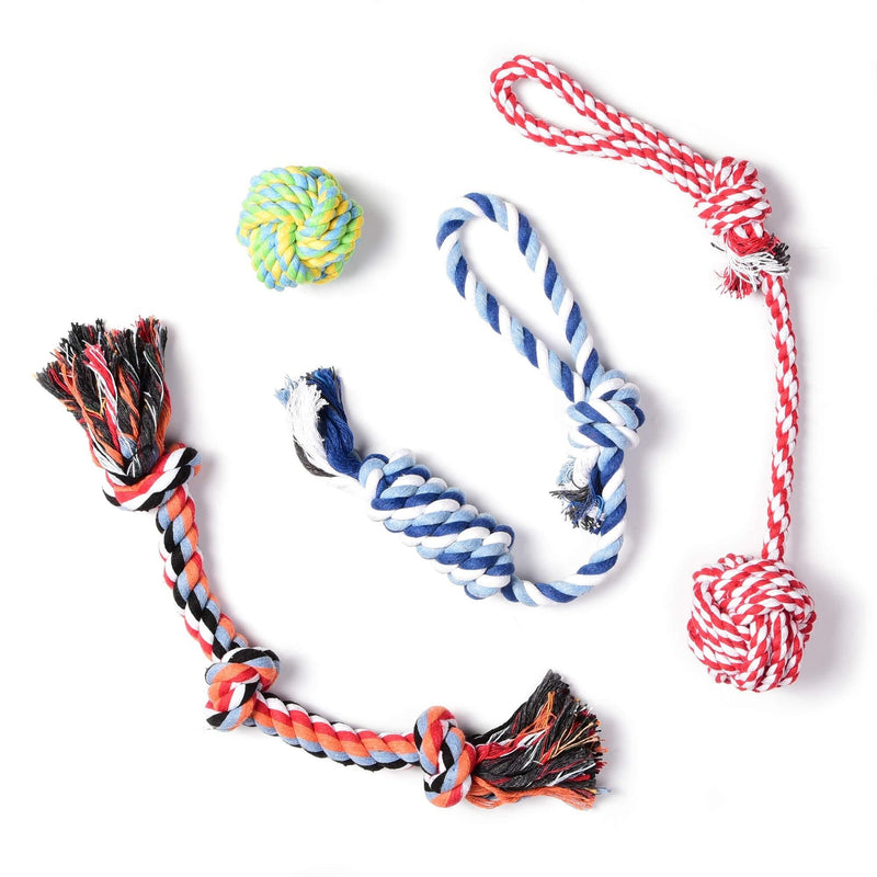 [Australia] - TwoEar Dog Rope Toys, Dog Toys, Dog Chew Toys, Puppy Teething Toys, Tug Toy, Dog Toy Pack, Toys for Boredom, Tough Ball, Teething Rope, Tug of War, Durable 4 Set for X-Small, Small, Medium Dogs 