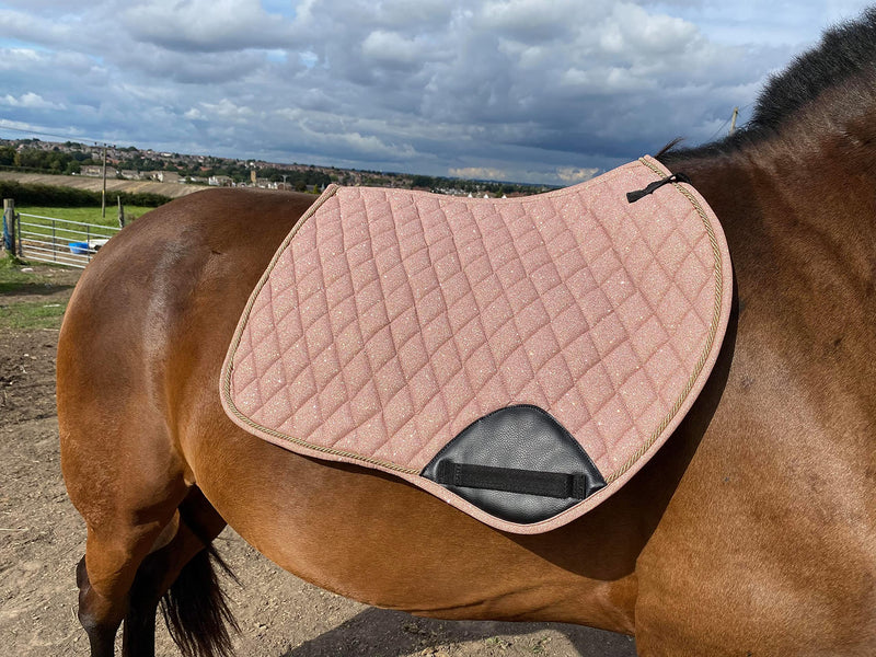 Equipride GP SADDLE PAD SHIMMER WITH MATCHING FLY VEIL SPARKLE GLITTER FABRIC ROSE GOLD (Full/Cob) Full / Cob - PawsPlanet Australia