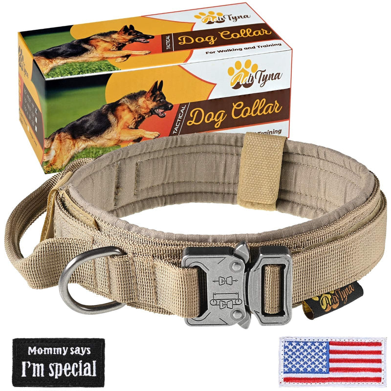 [Australia] - ADITYNA Tactical Dog Collar – Military K9 Dog Collar – Adjustable Dog Collar with Handle – Training and Service Dog Collar for German Shepherd Medium Brown 