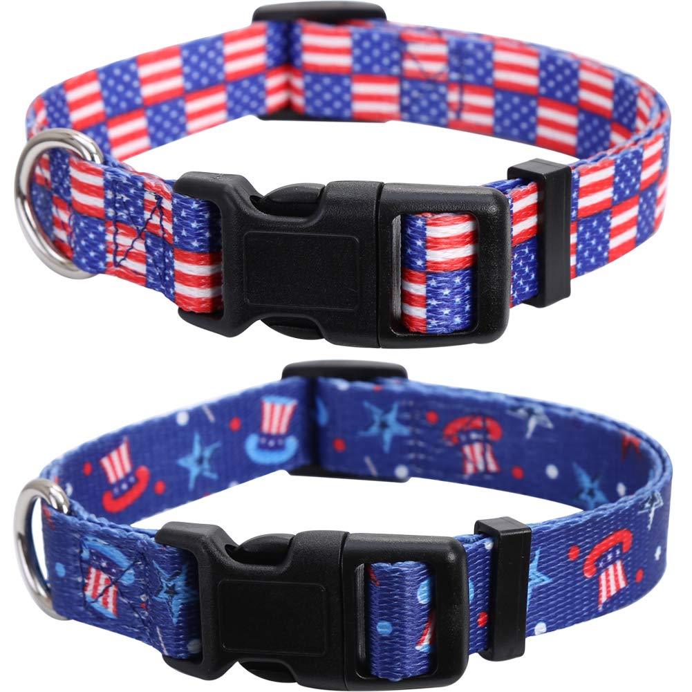 [Australia] - Lamphyface 2 Pack American Flag Dog Collar Adjustable 4th of July Independence Day Medium 