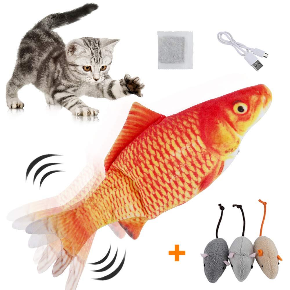 [Australia] - HZONE Electric Flopping Fish Cat Toy, Realistic Plush Interactive Electric Moving Fish Cat Kicker Toys, Wiggle Fish Catnip Toys Motion Kitten Toy, Cat Chew Bite Kick Toy for Cat Kitten Kitty Exercise 