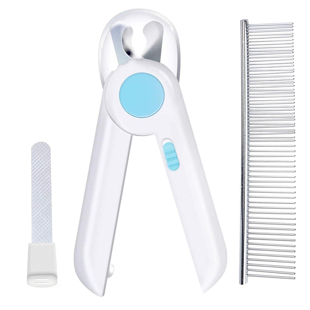 [Australia] - Luccalily Cat Nail Clipper with Safety Guard, Pet Toenail Clippers with Light, LED Claw Clipper for Small Dogs with Nail File Comb BLUE 