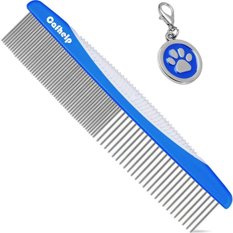 Cafhelp Dog Comb, Cat Comb with Rounded and Smooth Ends Stainless Steel Teeth and Non-Slip Grip Handle, Professional Dog Grooming Tools for Removes Tangles and Knots, Pet Comb for Dogs - PawsPlanet Australia