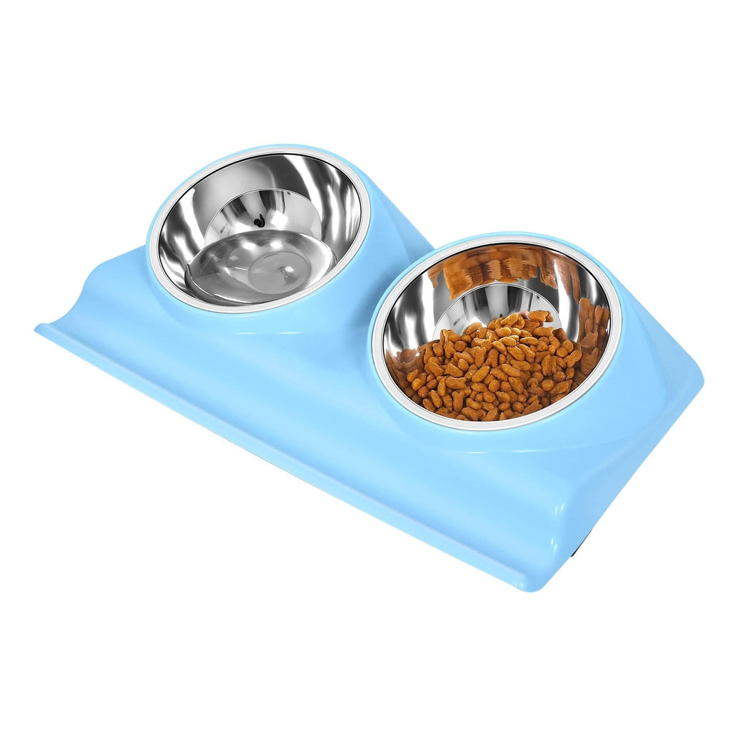 [Australia] - UPSKY Dog Cat Bowls Double Raised Pet Bowls, Elevated Cat Bowls, with Anti-Slip Resin Station, Stainless Steel Pet Feeder Bowls for All Small to Large Cats blue 