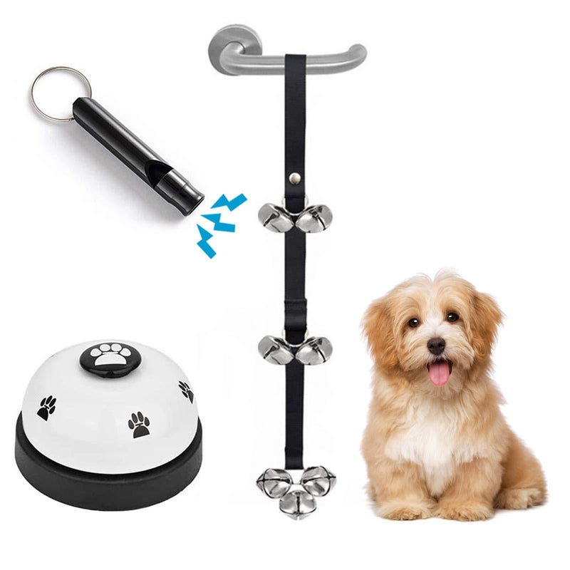 XIRGS Dog Bell, Training Potty Pet Doorbell Adjustable Door Press Bell for Toilet Training Hunting 7 Large Dog Training Bells Clear Ring Pet Tool Communication Device with Whistle Black Strape+White - PawsPlanet Australia